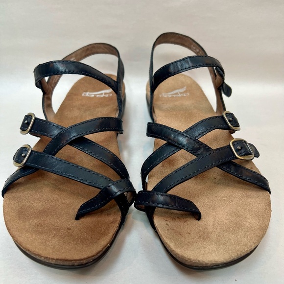Dansko Sandals Women Size 38 EU 7.5 US Roslyn Black Leather Comfort Shoes - Picture 2 of 9